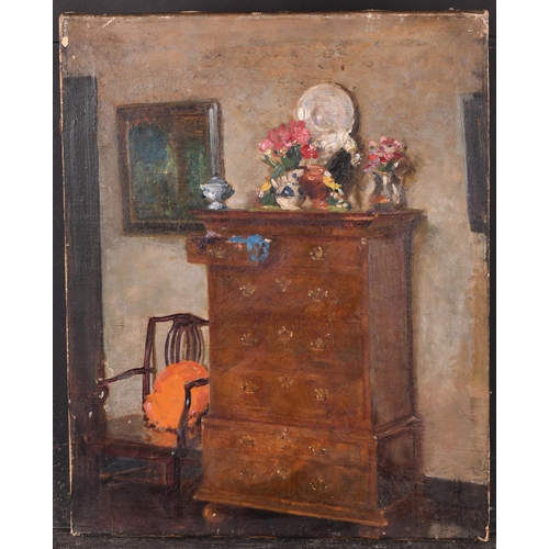 230 - Guy Lipscomb (1881-1952) British. Interior with a Chest on Chest, Oil on canvas, Inscribed verso, un... 