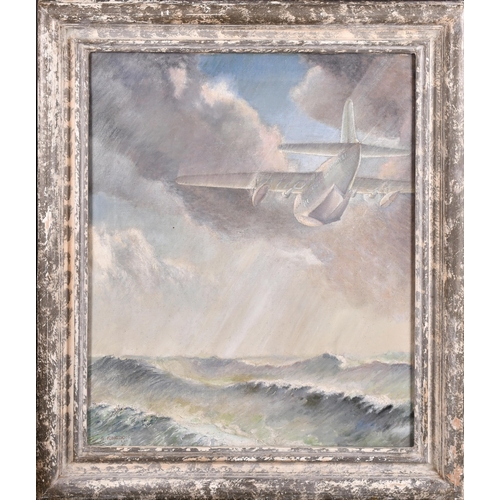 232 - Godfrey Penington Kingdon (1896-1974) British. A Short Sunderland Over Choppy Waters, Oil on canvas,... 