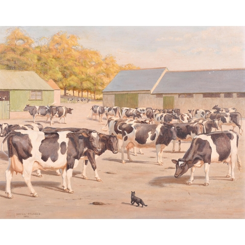 246 - Carmen Sturdee (20th-21st Century) British. 'Milking Time At Dorset Farm', Oil on artist's board, Si... 