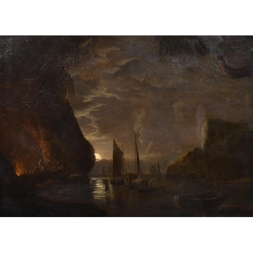 25 - Circle of Henry Pether (1800-1880) British. Smugglers Unloading by Moonlight, Oil on canvas, unframe... 