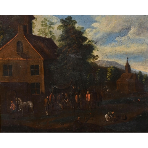 26 - 17th Century Dutch School. Figures Outside a Tavern, Oil on copper, 9.25