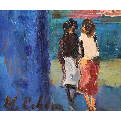 280 - 20th Century Spanish School. Figures in Village Square, Oil on board, Indistinctly signed, 8.5