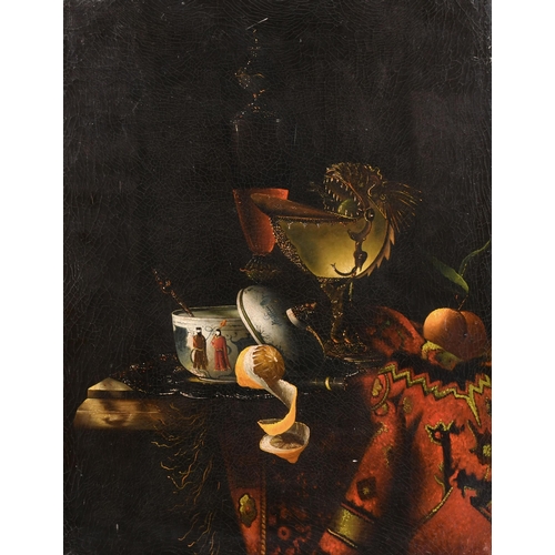 33 - Manner of Jan Davidsz de Heem (1603-1659) Dutch (20th Century). Still Life on a Ledge, Oil on canvas... 