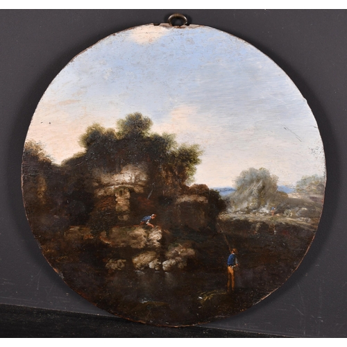 34 - Circle of Gottfried Wals (1595-1638) German. Figures in a River Landscape, Oil on panel, Circular, u... 