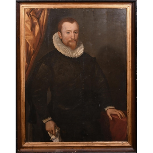 39 - 17th Century English School. Three Quarter Length Portrait of a Man in a Ruff, Oil on panel, 46