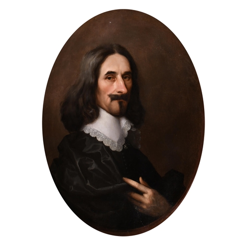 43 - Circle of William Dobson (1611-1646) British. Bust Portrait of a Man, Oil on canvas, Oval, In a carv... 