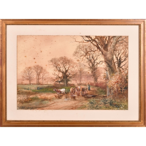 48 - Henry Charles Fox (1855-1929) British. Drover and Cattle on a Country Lane, Watercolour, Signed and ... 