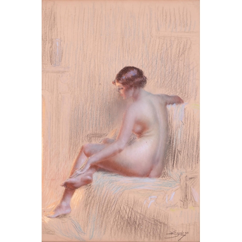 60 - Delphin Enjolras (1857-1945) French. A Seated Nude by the Fireside, Pastel, Signed, 21