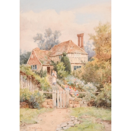 63 - Thomas Nicholson Tyndale (1860-1930) British. Mother and Child in a Cottage Garden, Watercolour, Sig... 