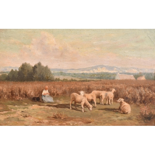 70 - Jean Ferdinand Chaigneau (1830-1906) French. Shepherdess and Flock, Oil on board, Inscribed on the s... 