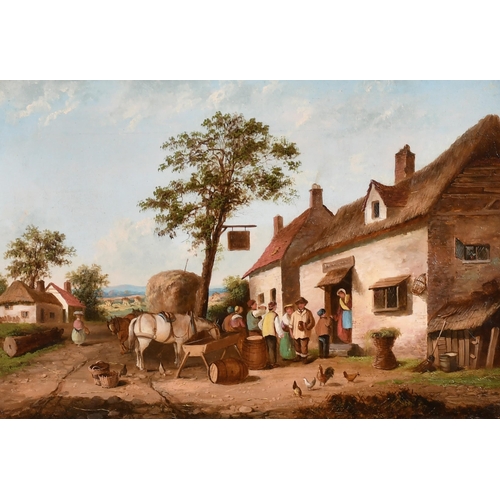 71 - Georgina Lara (act.1840-1880) British. Figures and Horses Outside The Royal Oak, Oil on board, 9.25