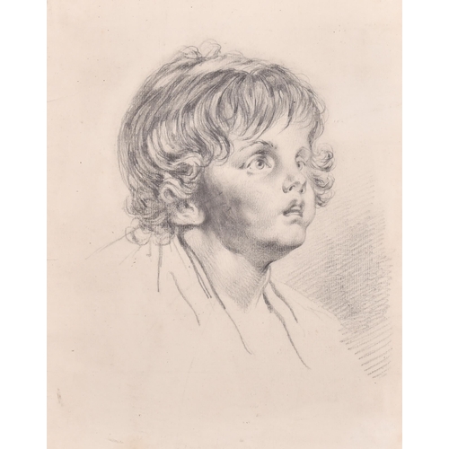 8 - Pierre-Alexandre Wille (1748-1821) French. Head of a Young Boy, Pencil, Inscribed on a plaque, In a ... 