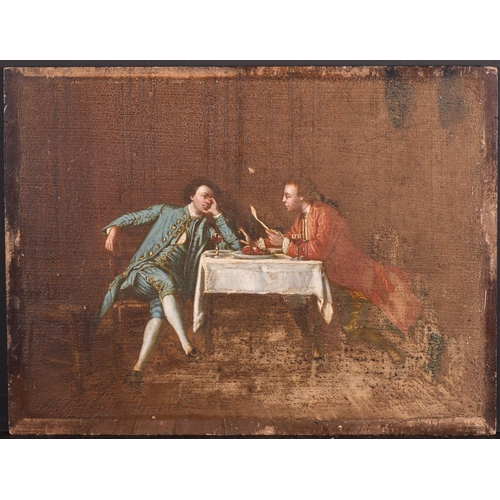 81 - 19th Century Italian School. Elegant Figures Seated at a Table, Oil on panel, unframed 9.5