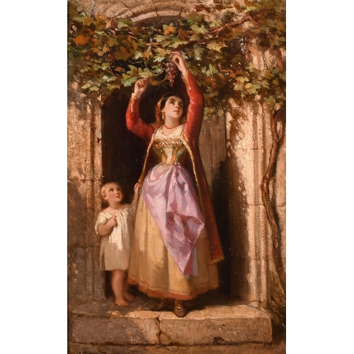 86 - 19th Century Italian School. A Mother and Child Picking Grapes, Oil on panel, Inscribed verso, 10.5