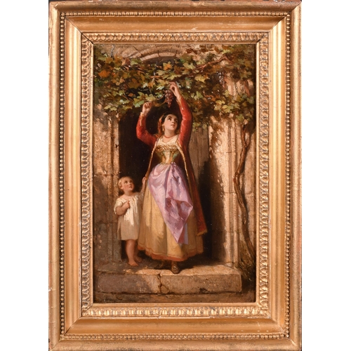 86 - 19th Century Italian School. A Mother and Child Picking Grapes, Oil on panel, Inscribed verso, 10.5