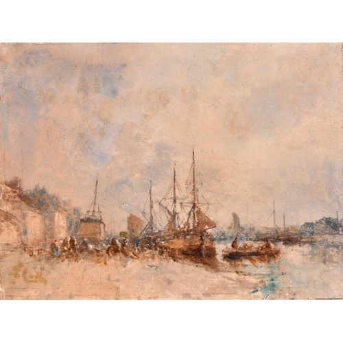 91 - Circle of Eugene Boudin (1824-1898) French. A Harbour Scene, Oil on panel, Indistinctly Signed, unfr... 