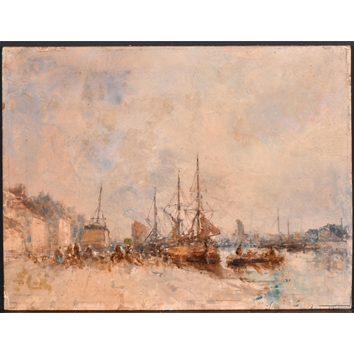 91 - Circle of Eugene Boudin (1824-1898) French. A Harbour Scene, Oil on panel, Indistinctly Signed, unfr... 