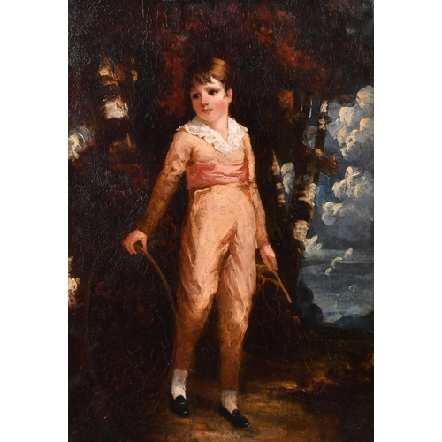 95 - Circle of William Underhill (act.1847-1871) British. Young Boy with a Hoop, Oil on canvas, unframed ... 