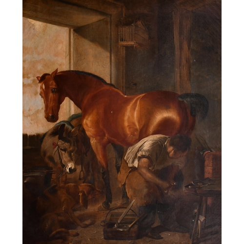 98 - Robert Nightingale (1815-1895) British. The Blacksmith after Edwin Henry Landseer, Oil on canvas, In... 