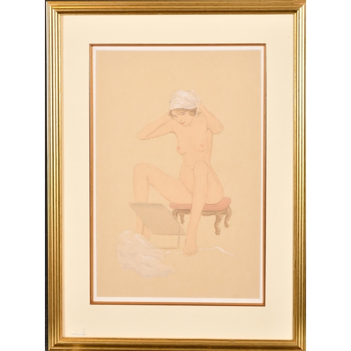 165 - Raphael Kirchner (1876-1917) British. A Seated Nude, Watercolour and pencil, 16