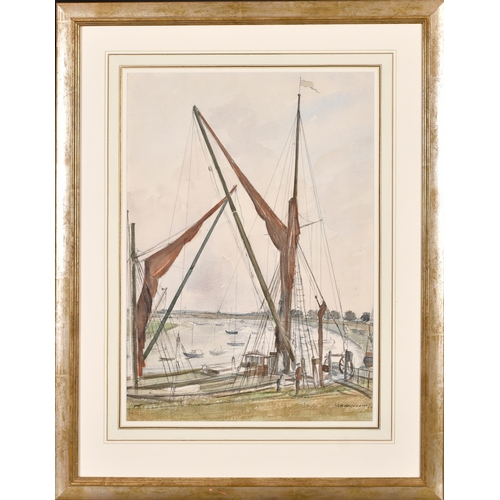 184 - Karl Hagedorn (1889-1969) German/British. Boats on a River, Watercolour, Signed and dated '64, 20.25... 