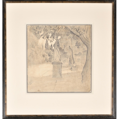 185 - Alberto Micheli Pellegrini (1870-1943) Italian. A Study of a Statue in a Park, Pencil, 9.5