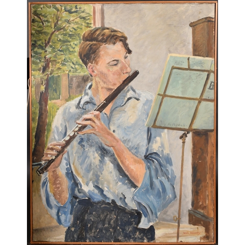 207 - Noel Gilford Adeney (1890-1978) British.  Portrait of Richard Adeney Playing The Flute, Oil on canva... 