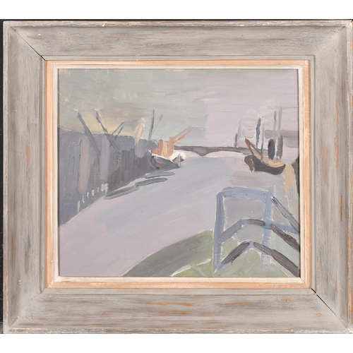 222 - Phyllis Parker (1910-1991) British. View of the Thames, Oil on artist's board, Inscribed verso, 9.75... 