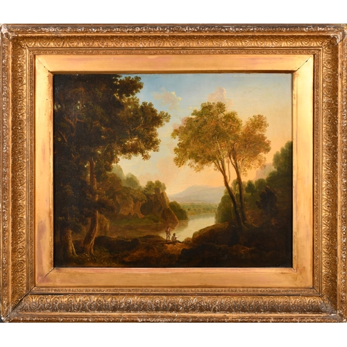 26 - Early 19th Century English School. Figures Fishing in a River Landscape, Oil on canvas, 14