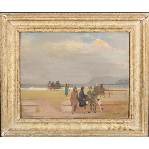 271 - Thomas James Carr (1909-1999) Irish. Seated Figures on the Sea Front, Oil on panel, Signed, 12.75