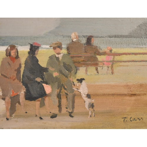 271 - Thomas James Carr (1909-1999) Irish. Seated Figures on the Sea Front, Oil on panel, Signed, 12.75