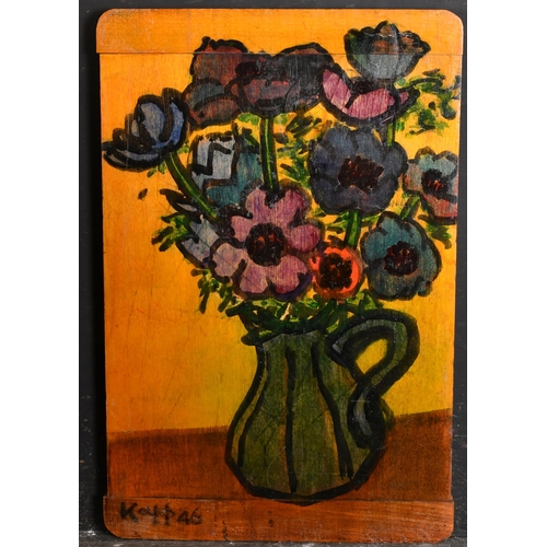 284 - Edmond Xavier Kapp (1890-1978) British. 'Anemones and Green Jug', Oil on extended panel, Signed and ... 