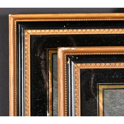 372 - 19th Century English School. A Pair of Black and Gilt Frames, with inset print and eglomise glass, r... 