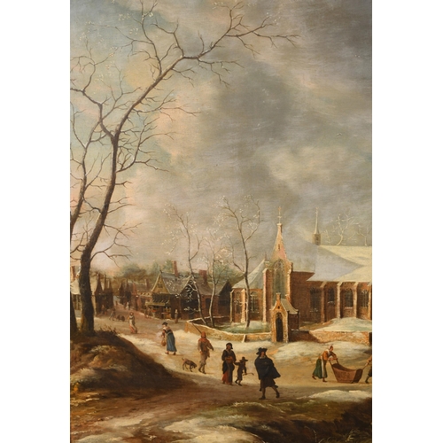 38 - Manner of Abraham Beerstraaten (1643-1666) Dutch. A Winter Scene with Figures Skating, a church beyo... 