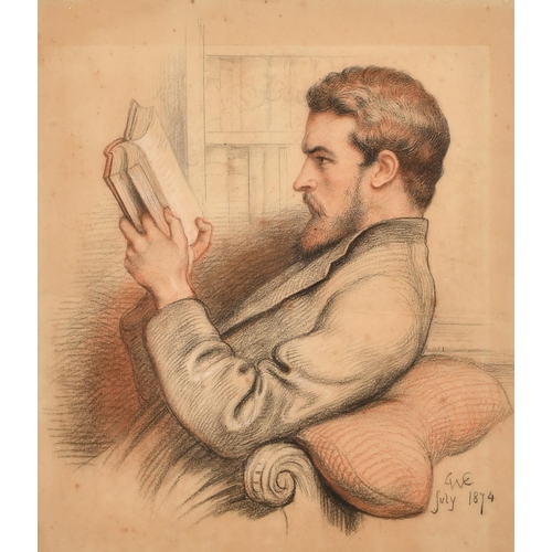 61 - Charles West Cope (1811-1890) British. Study of a Man Reading a Book, Coloured chalks, Signed with i... 