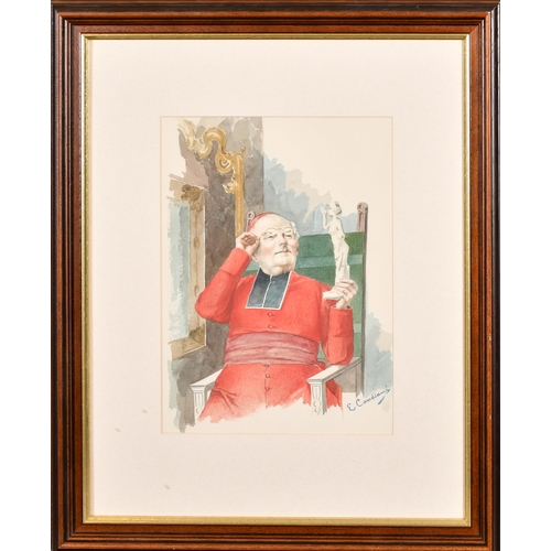 66 - Ernesto Candiani (19th-20th Century) Italian. Portrait of a Cardinal Admiring a Statue, Watercolour,... 