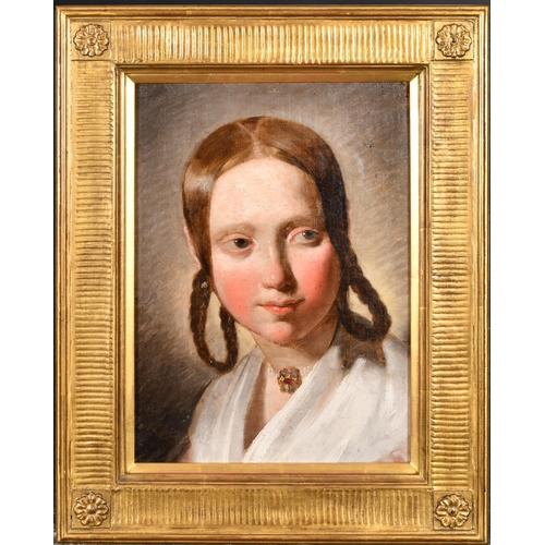 70 - Attributed to Josef Manes (1820-1871) Czech. Bust Portrait of Young Girl, Oil on board, with artist'... 