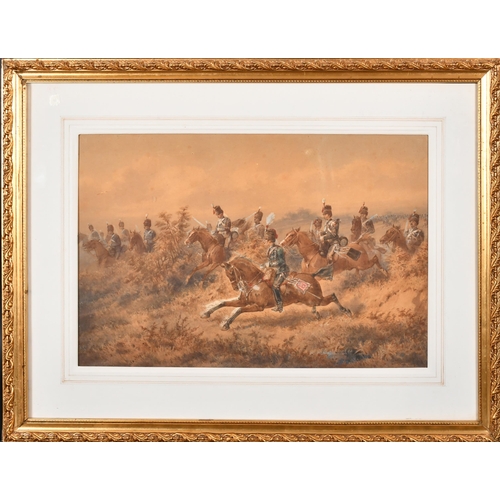 73 - Orlando Norie (1832-1901) British. The 8th Hussars Charging, Watercolour, Signed, 13.25