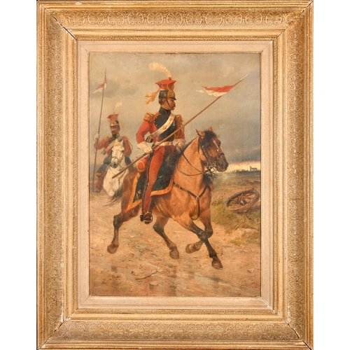 77 - Richard Beavis (1824-1896) British. Garde Imperiale Chevau-Legers Lanciers, Oil on canvas laid down,... 