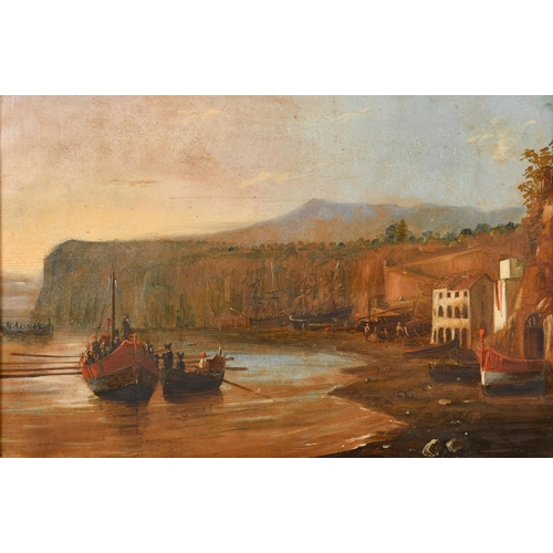 82 - Early 19th Century European School. A Boat Coming into Harbour, Oil on board, In a maple frame, 10.2... 