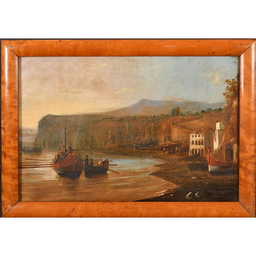 82 - Early 19th Century European School. A Boat Coming into Harbour, Oil on board, In a maple frame, 10.2... 