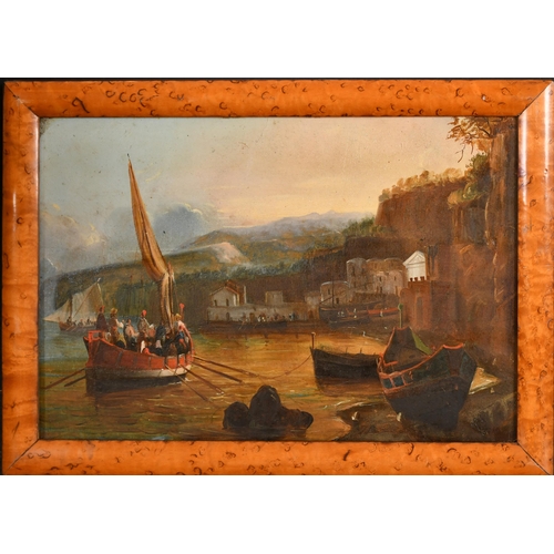 82 - Early 19th Century European School. A Boat Coming into Harbour, Oil on board, In a maple frame, 10.2... 