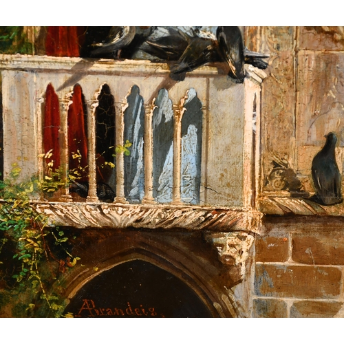 86 - Antonietta Brandeis (1848-1926) Italian. Feeding the Pigeons, Oil on panel, Signed, 11.5