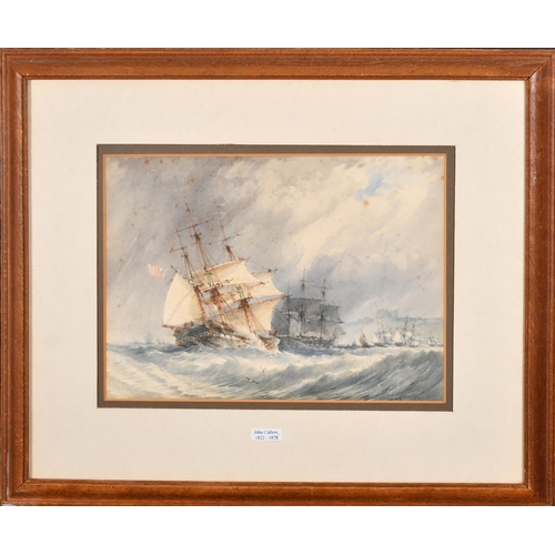 96 - John Callow (1822-1878) British. Shipping in Heavy Waters, Watercolour, Signed and indistinctly date... 