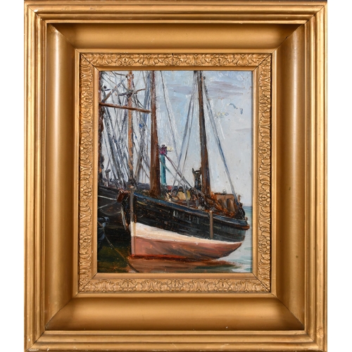 98 - Early 20th Century English School. A Moored Boat, Oil on board, 13.5