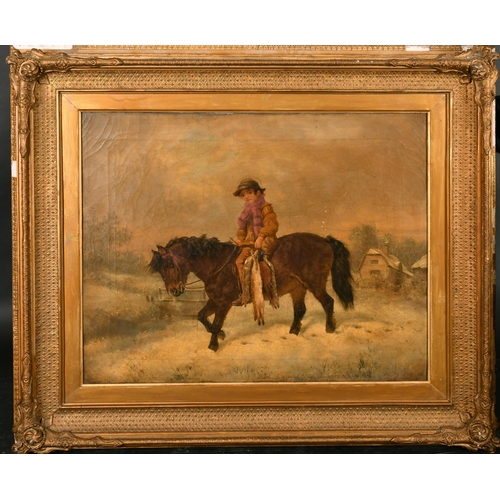 89 - Hillyard (19th Century) British. A Young Boy on a Pony Carrying Dead Game, Oil on canvas, Signed and... 