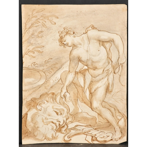 10 - Late 18th Century Italian School. David with the head of Goliath, Ink and wash, unframed, 10.25