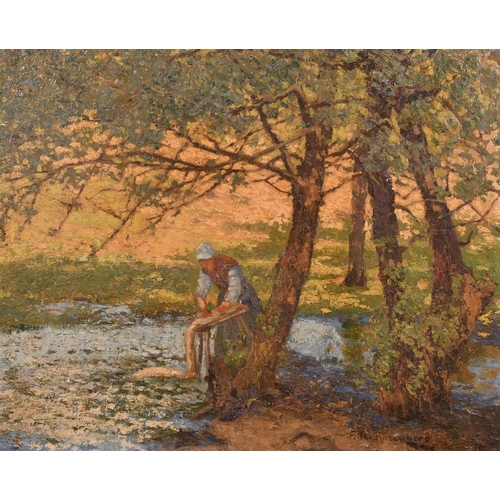 104 - G M Rosenberg (19th-20th Century) European. The Washerwoman, Oil on canvas, Signed, 18.75