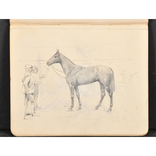 117 - Thomas Blinks (1860-1912) British. Study of a Horse with Trainer and Stable Lad, Pencil, 7.75