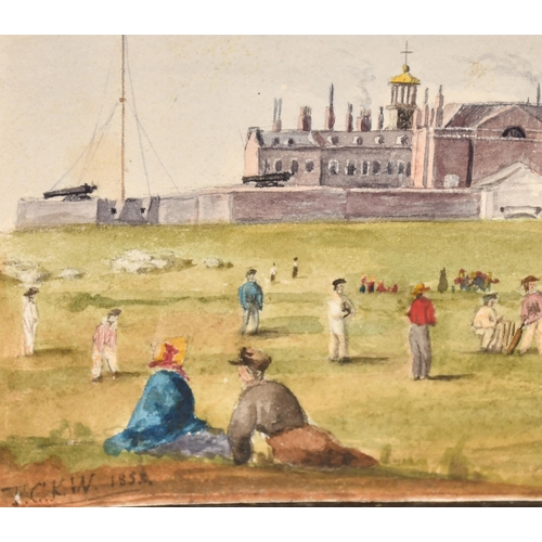 118 - JCKW (19th Century) British. A Cricket Match, Watercolour, Signed with initials and dated 1852, unfr... 